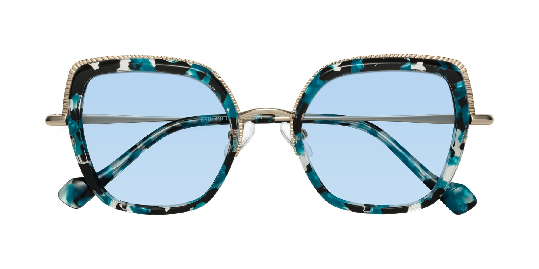 Folded Front of Yates in Blue Floral-Gold with Light Blue Tinted Lenses