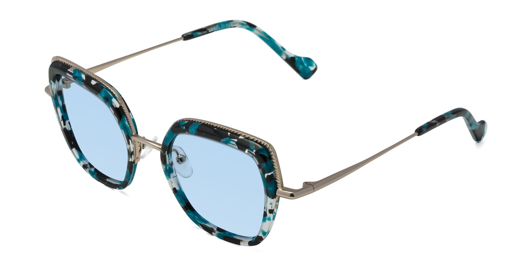 Angle of Yates in Blue Floral-Gold with Light Blue Tinted Lenses