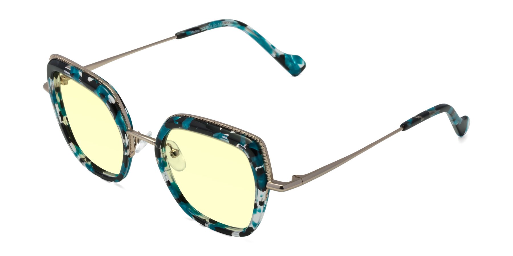 Angle of Yates in Blue Floral-Gold with Light Yellow Tinted Lenses