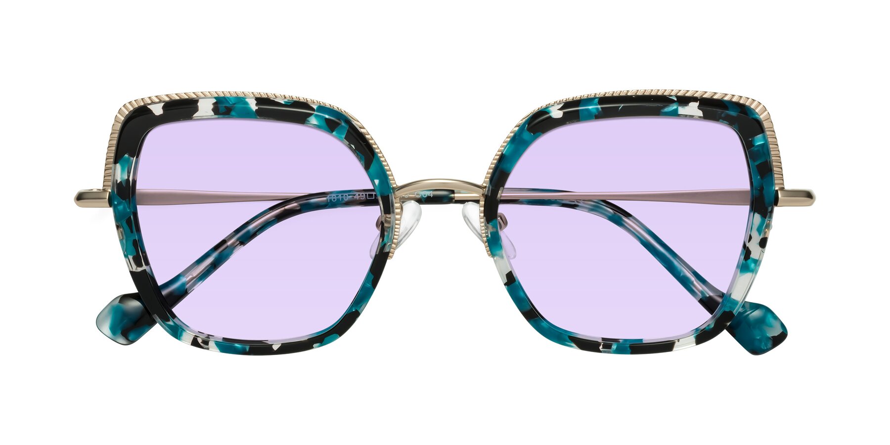 Folded Front of Yates in Blue Floral-Gold with Light Purple Tinted Lenses