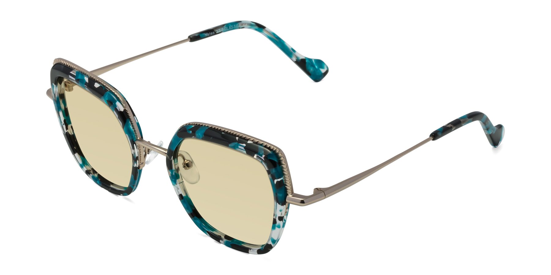 Angle of Yates in Blue Floral-Gold with Light Champagne Tinted Lenses