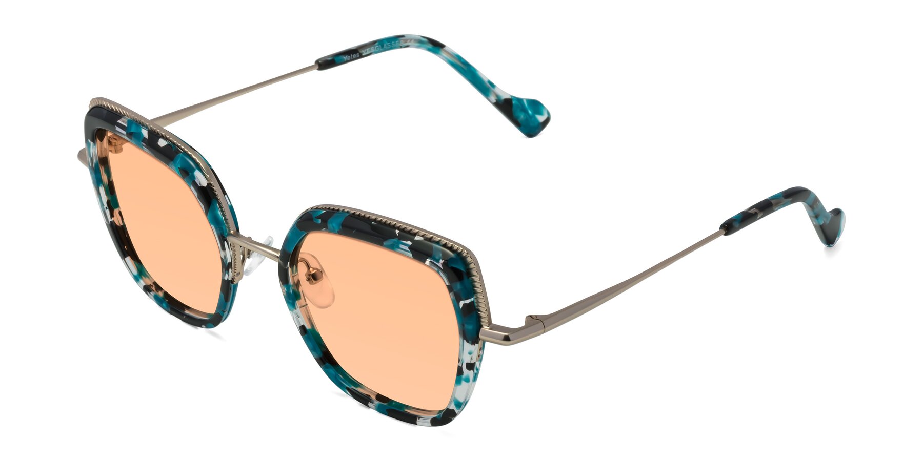 Angle of Yates in Blue Floral-Gold with Light Orange Tinted Lenses