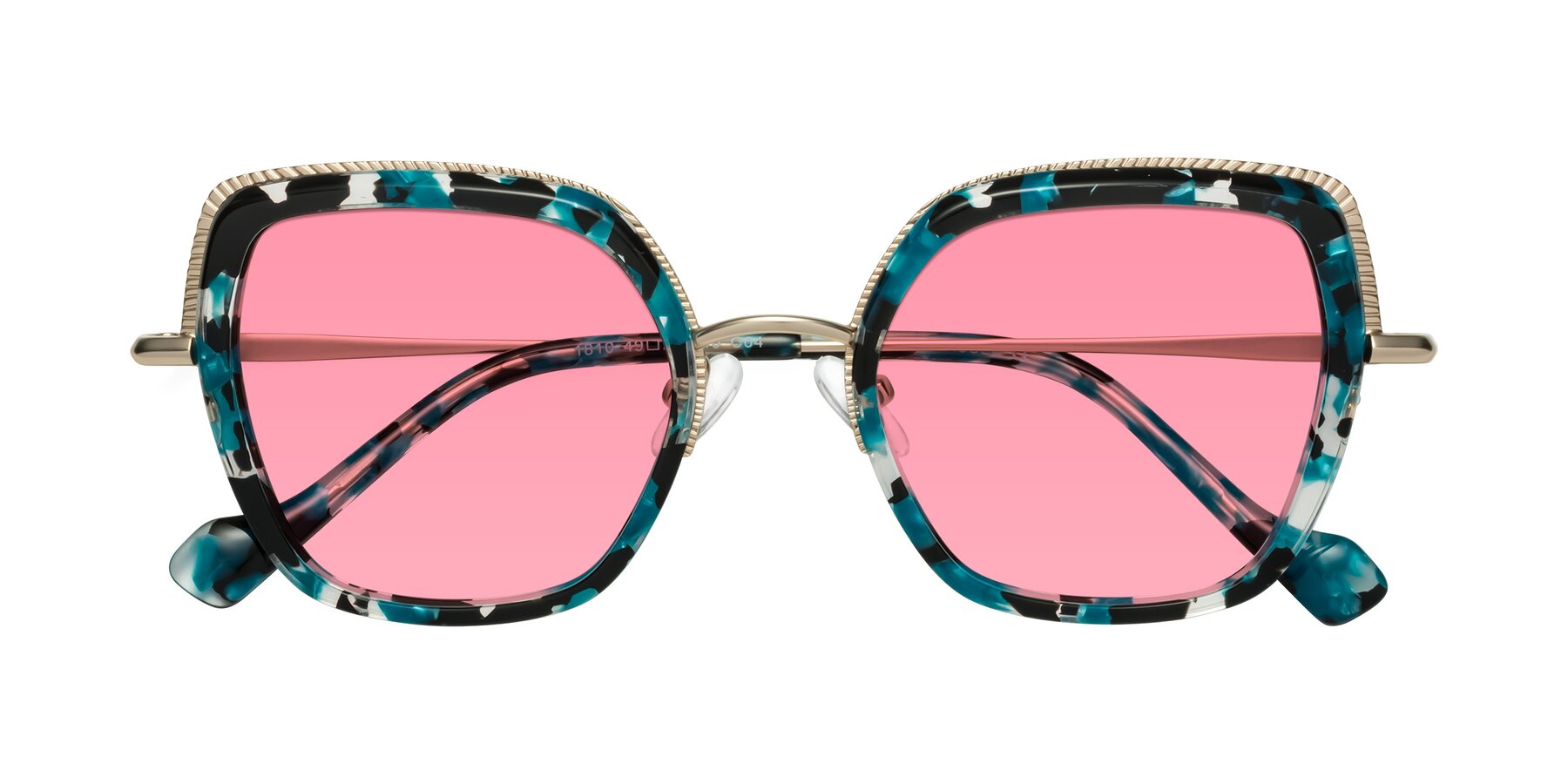 Folded Front of Yates in Blue Floral-Gold with Pink Tinted Lenses