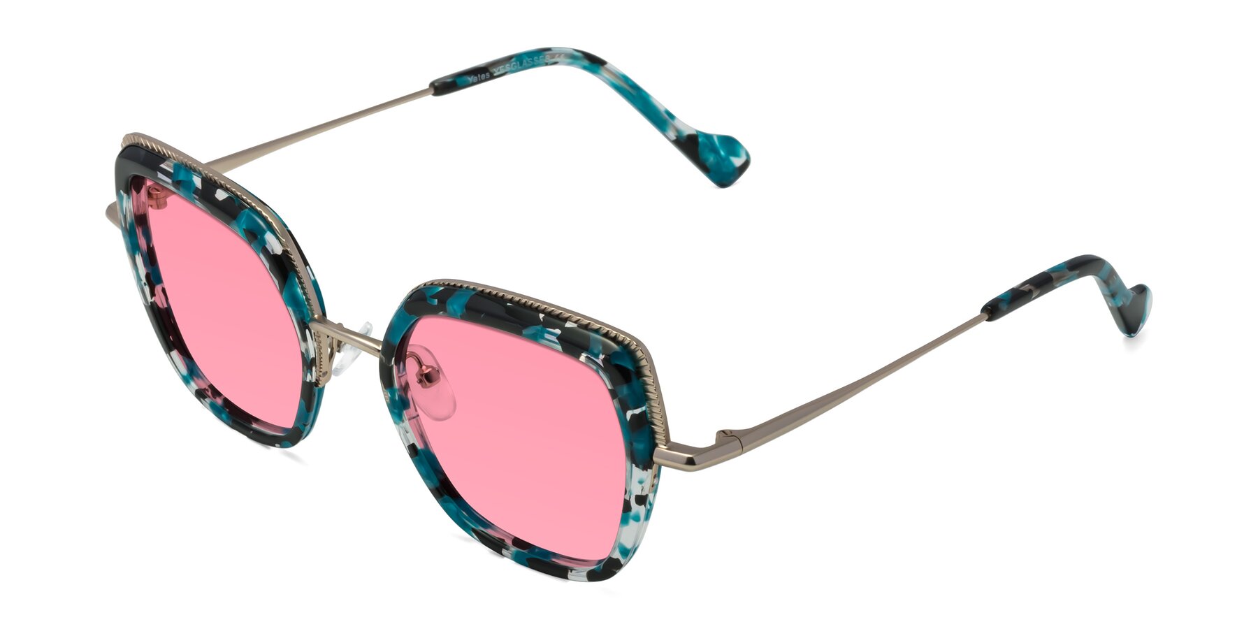 Angle of Yates in Blue Floral-Gold with Pink Tinted Lenses