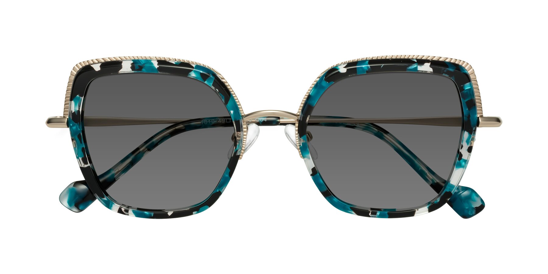 Folded Front of Yates in Blue Floral-Gold with Medium Gray Tinted Lenses