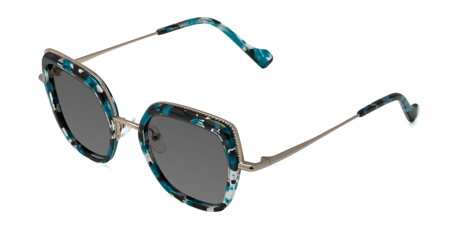 Angle of Yates in Blue Floral-Gold with Medium Gray Tinted Lenses