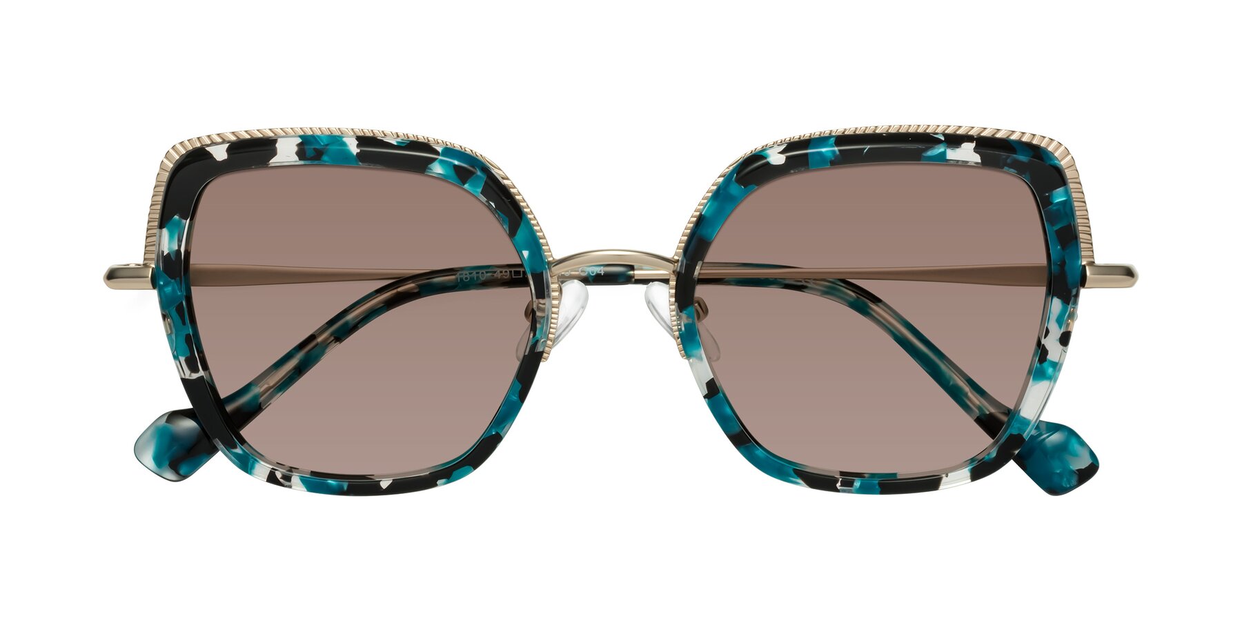 Folded Front of Yates in Blue Floral-Gold with Medium Brown Tinted Lenses