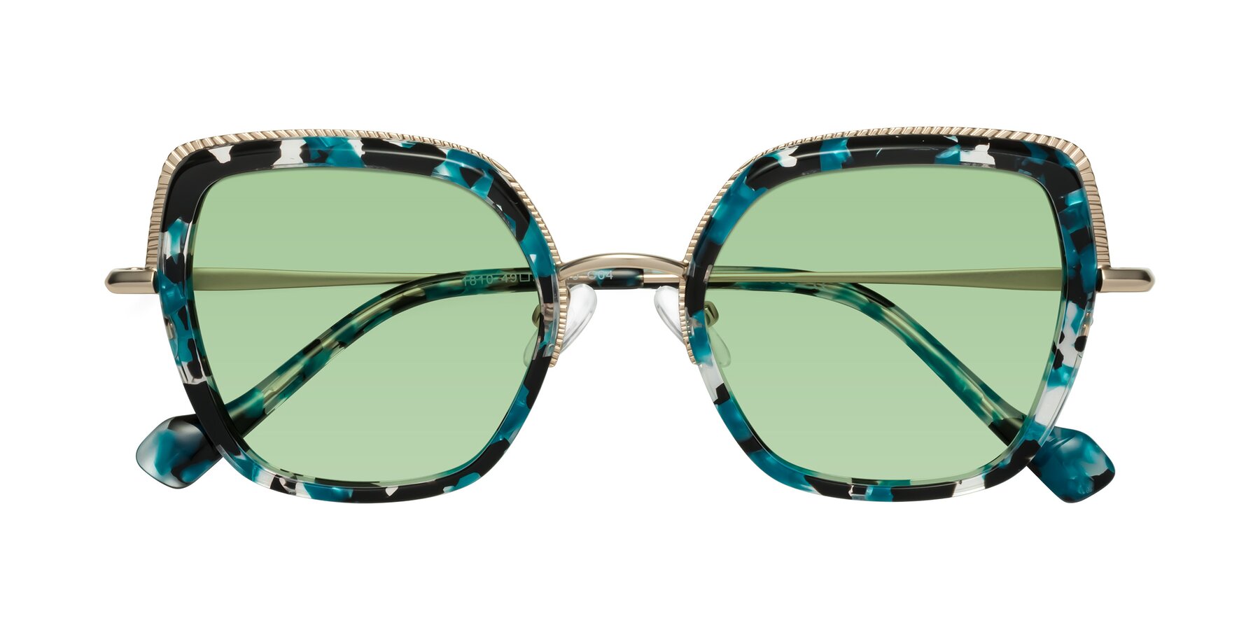 Folded Front of Yates in Blue Floral-Gold with Medium Green Tinted Lenses