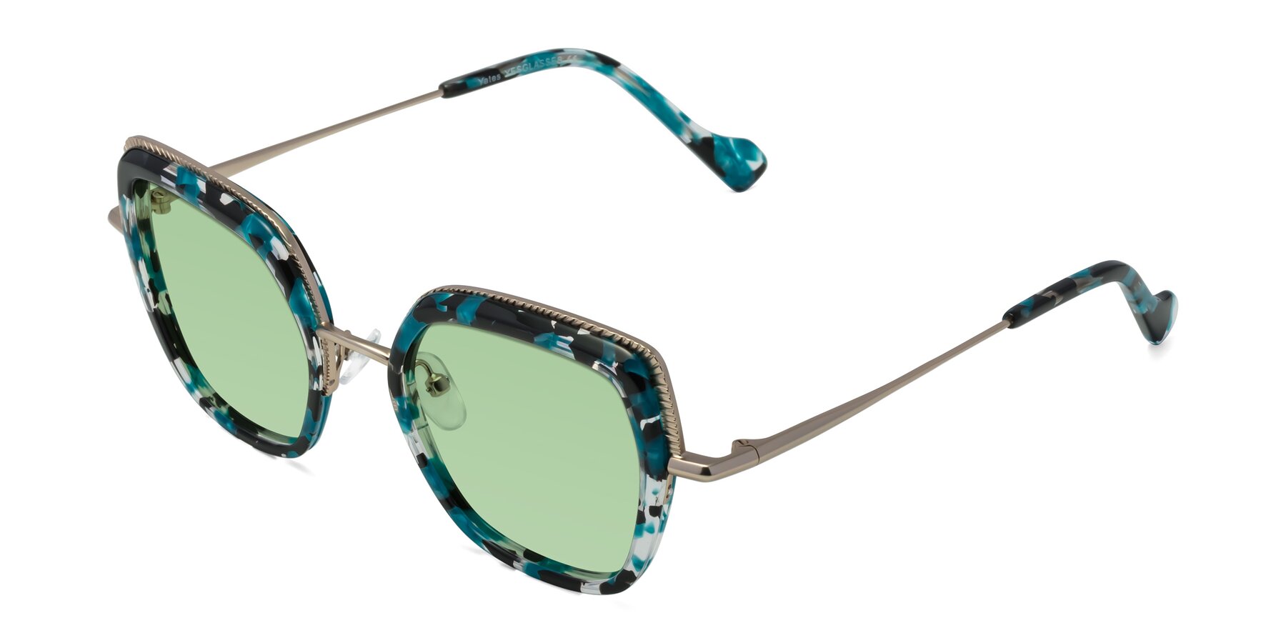 Angle of Yates in Blue Floral-Gold with Medium Green Tinted Lenses