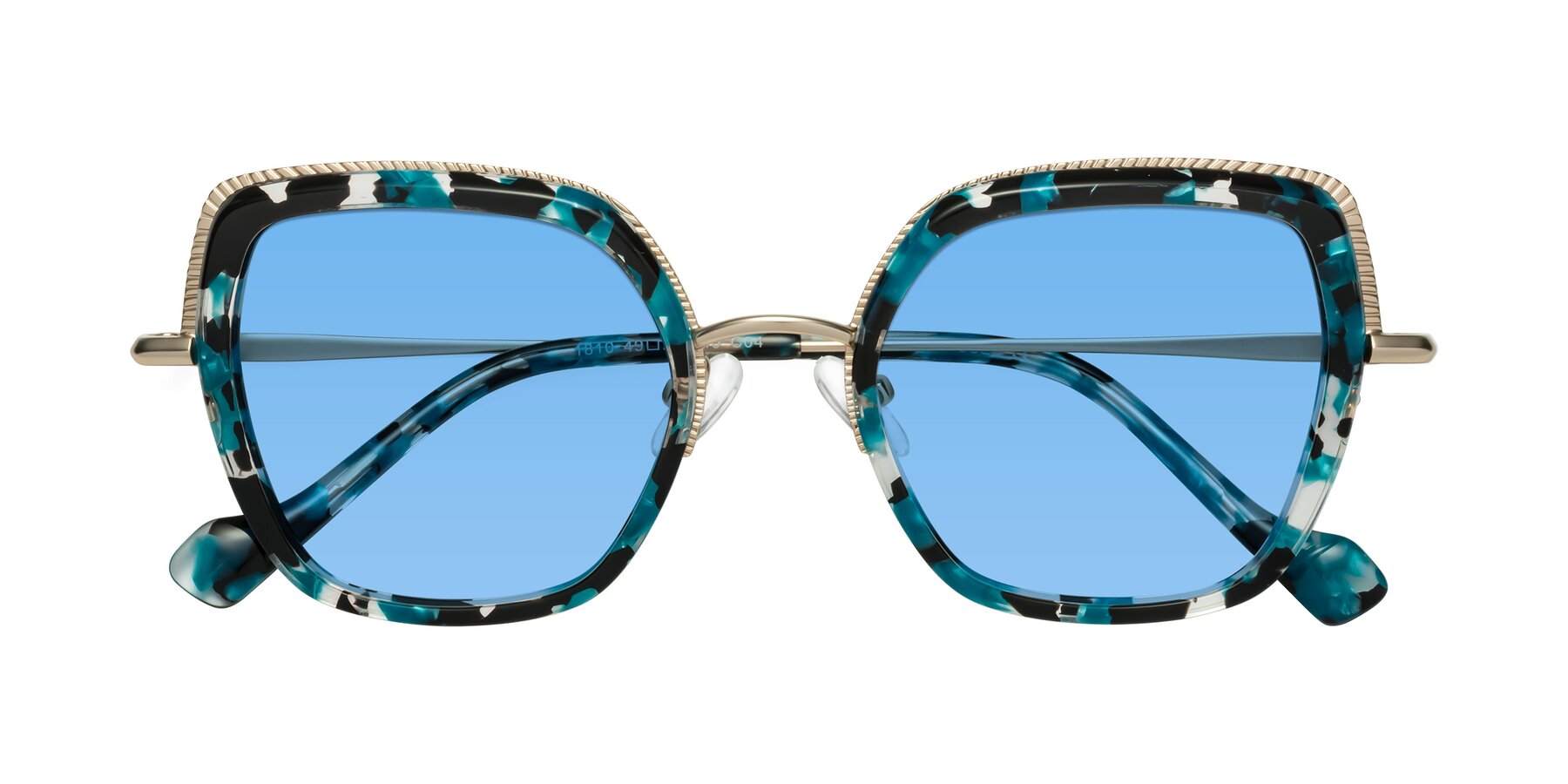 Folded Front of Yates in Blue Floral-Gold with Medium Blue Tinted Lenses