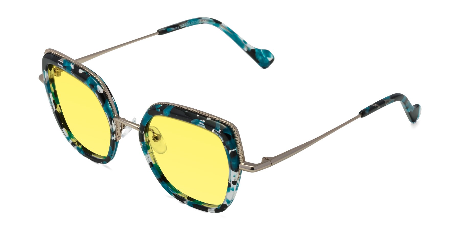 Angle of Yates in Blue Floral-Gold with Medium Yellow Tinted Lenses