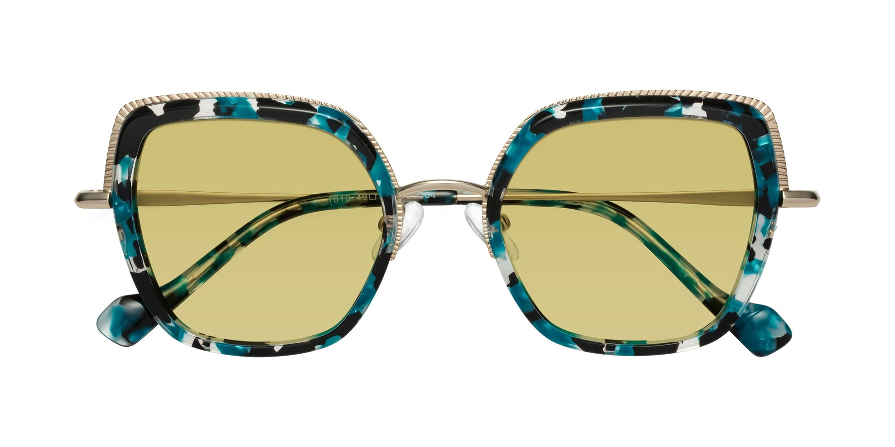 Folded Front of Yates in Blue Floral-Gold with Medium Champagne Tinted Lenses