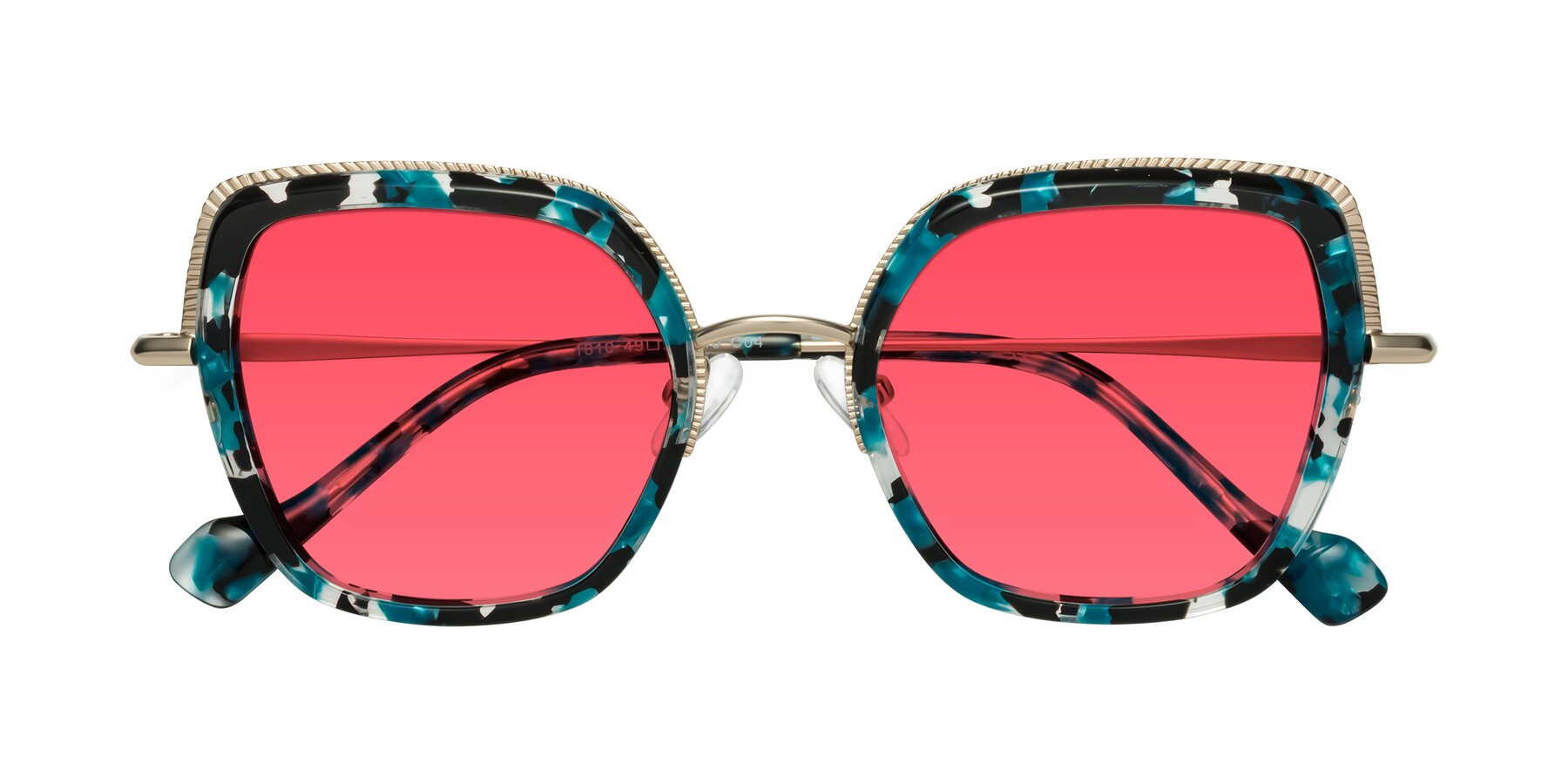 Folded Front of Yates in Blue Floral-Gold with Red Tinted Lenses