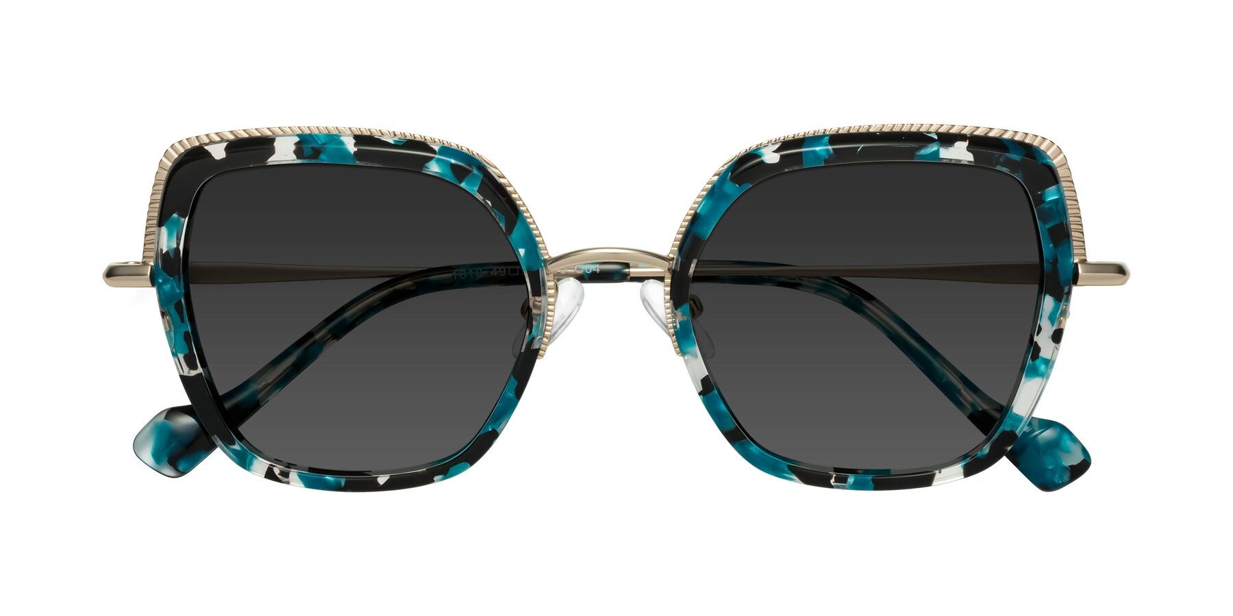 Folded Front of Yates in Blue Floral-Gold with Gray Tinted Lenses