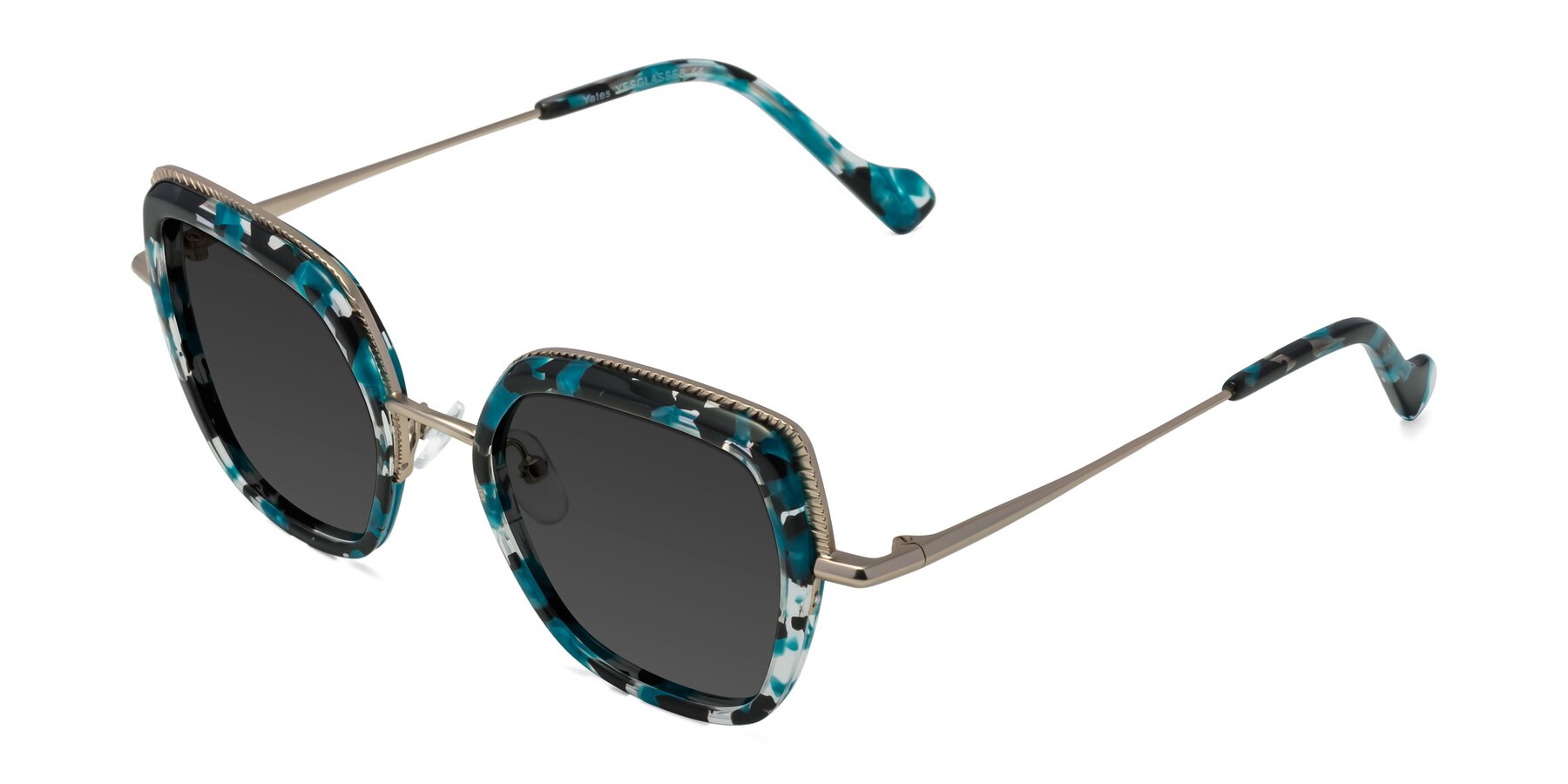 Angle of Yates in Blue Floral-Gold with Gray Tinted Lenses