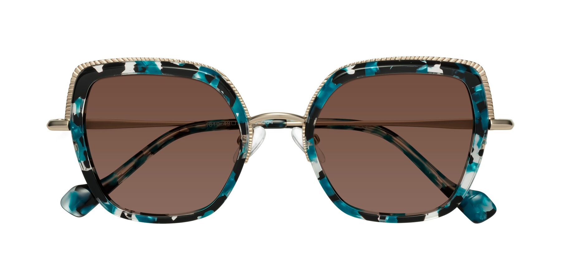 Folded Front of Yates in Blue Floral-Gold with Brown Tinted Lenses