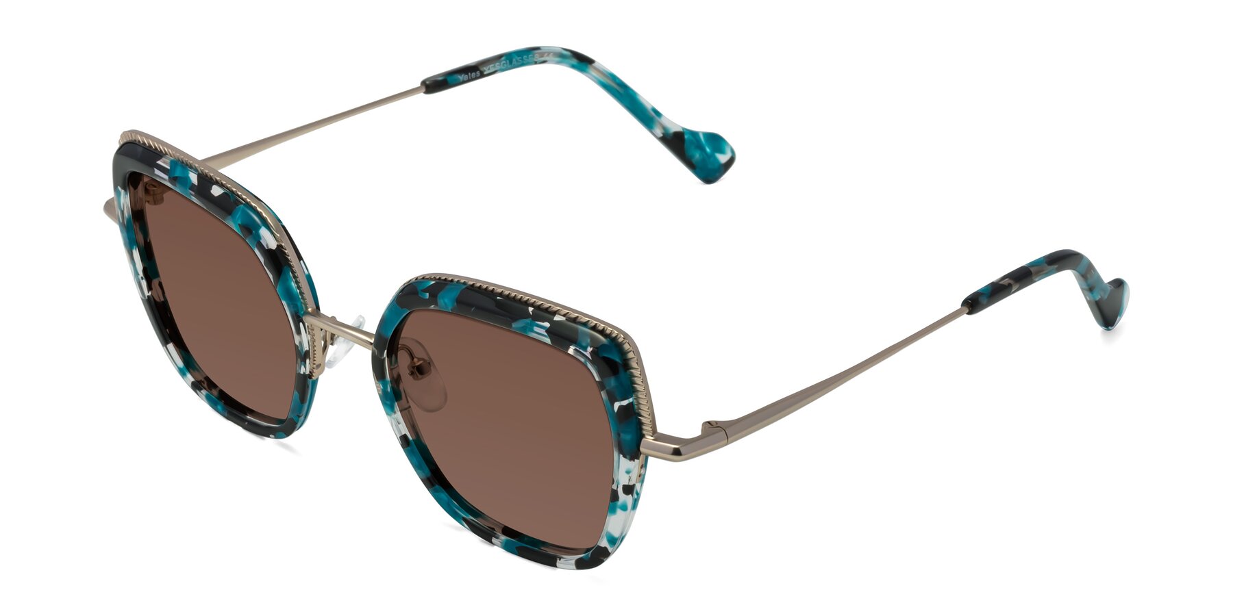 Angle of Yates in Blue Floral-Gold with Brown Tinted Lenses