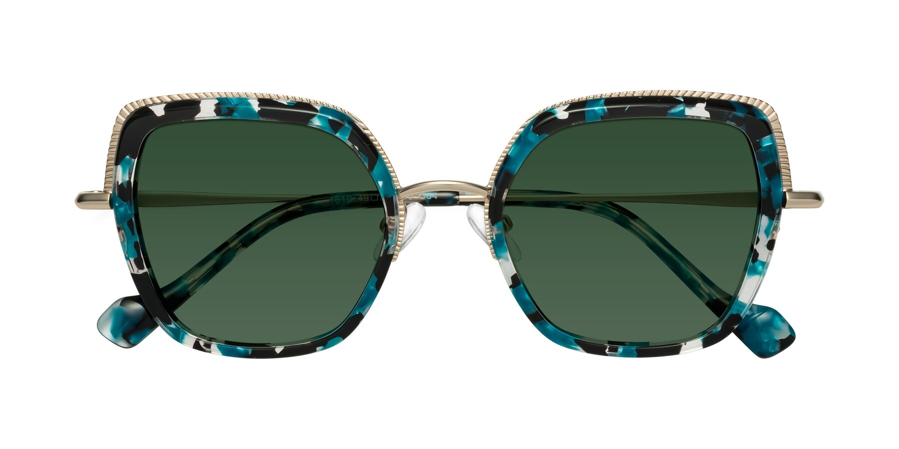 Folded Front of Yates in Blue Floral-Gold with Green Tinted Lenses