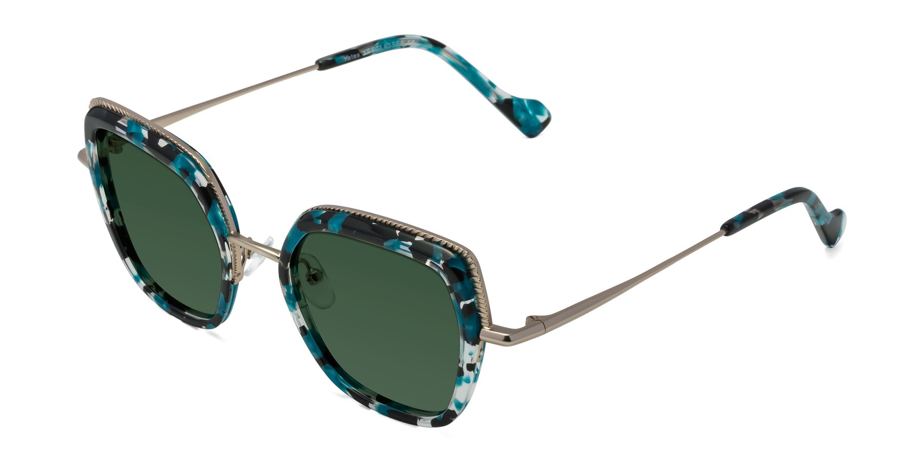 Angle of Yates in Blue Floral-Gold with Green Tinted Lenses