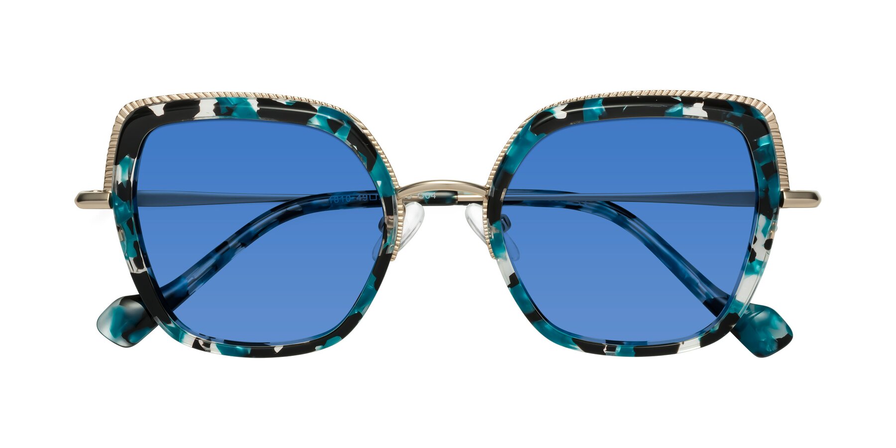 Folded Front of Yates in Blue Floral-Gold with Blue Tinted Lenses