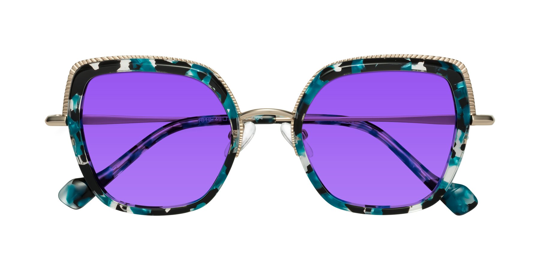 Folded Front of Yates in Blue Floral-Gold with Purple Tinted Lenses