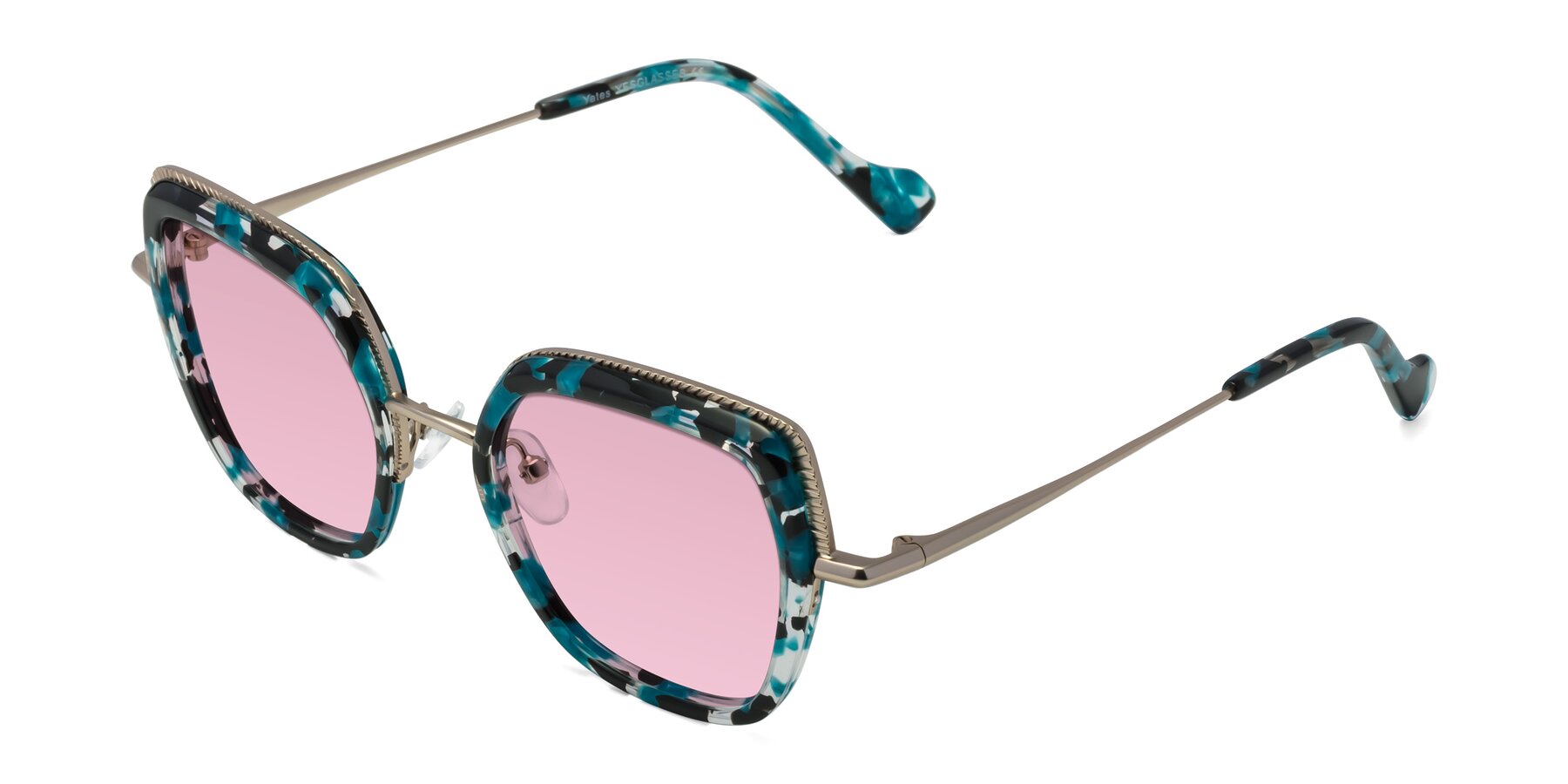 Angle of Yates in Blue Floral-Gold with Light Wine Tinted Lenses