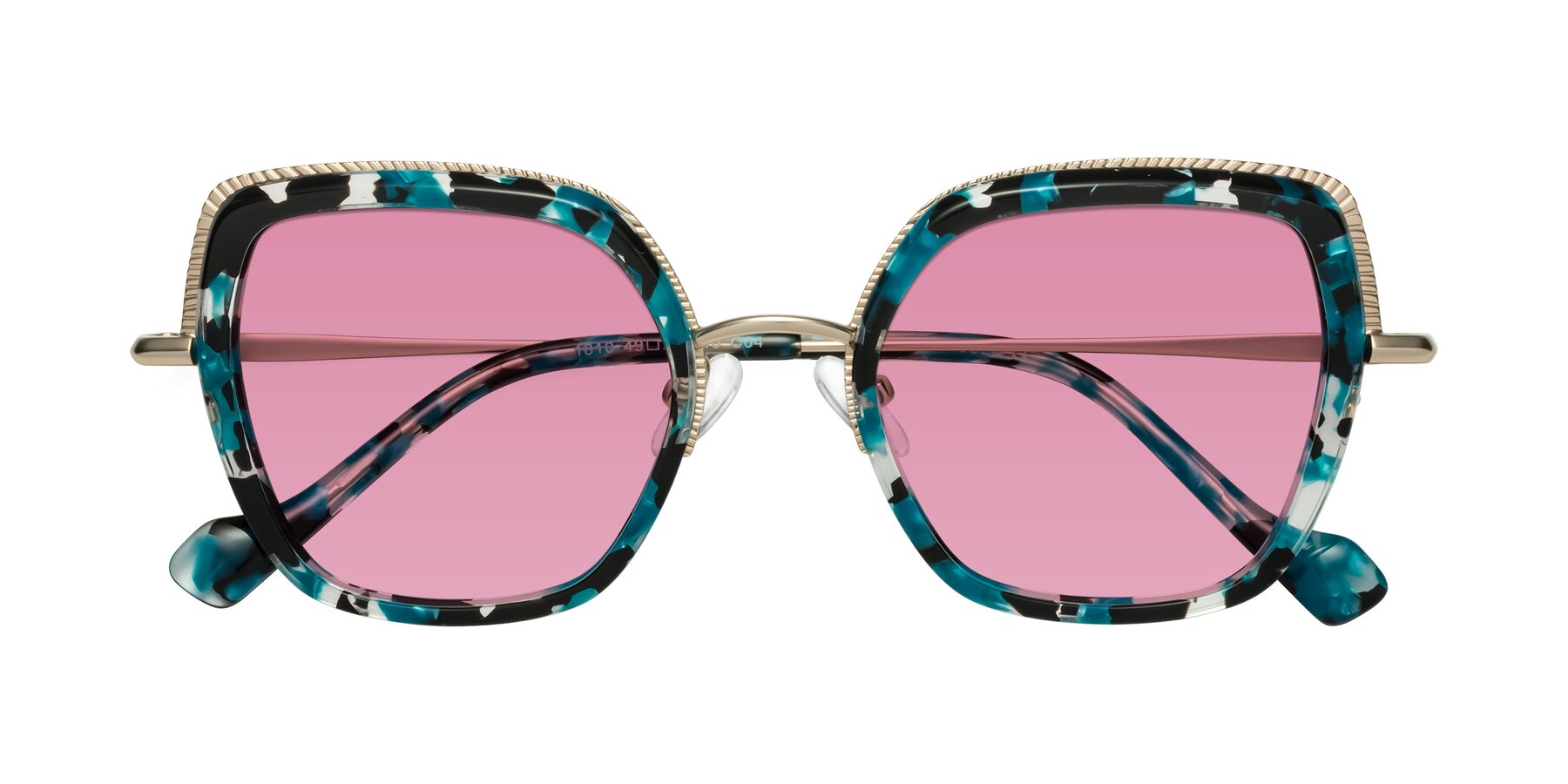 Folded Front of Yates in Blue Floral-Gold with Medium Wine Tinted Lenses