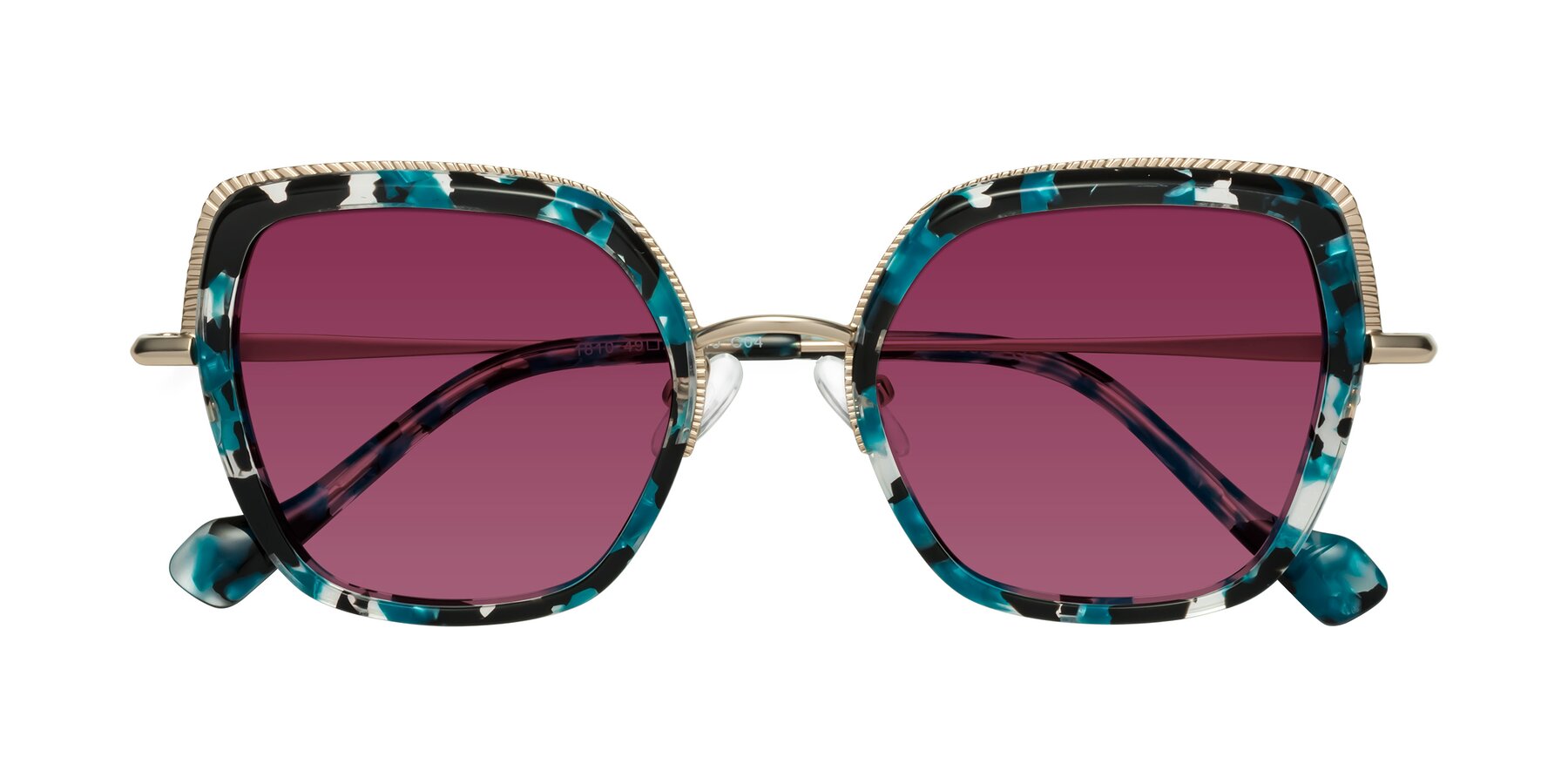 Folded Front of Yates in Blue Floral-Gold with Wine Tinted Lenses