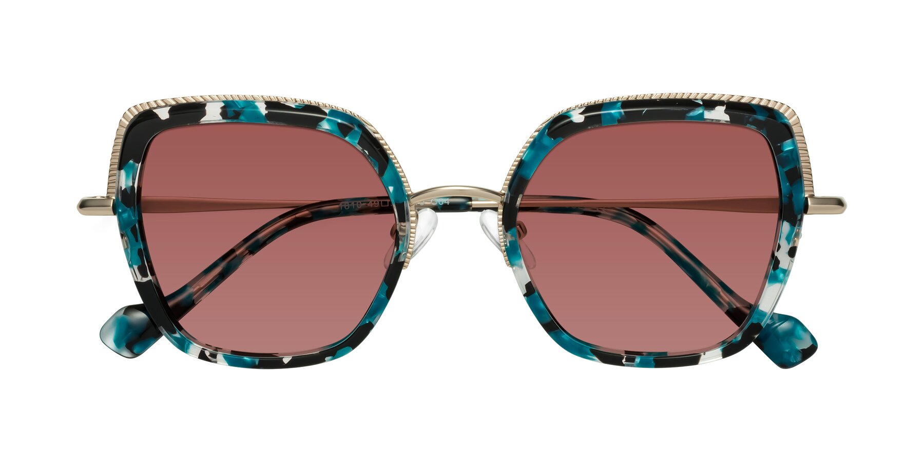 Folded Front of Yates in Blue Floral-Gold with Garnet Tinted Lenses