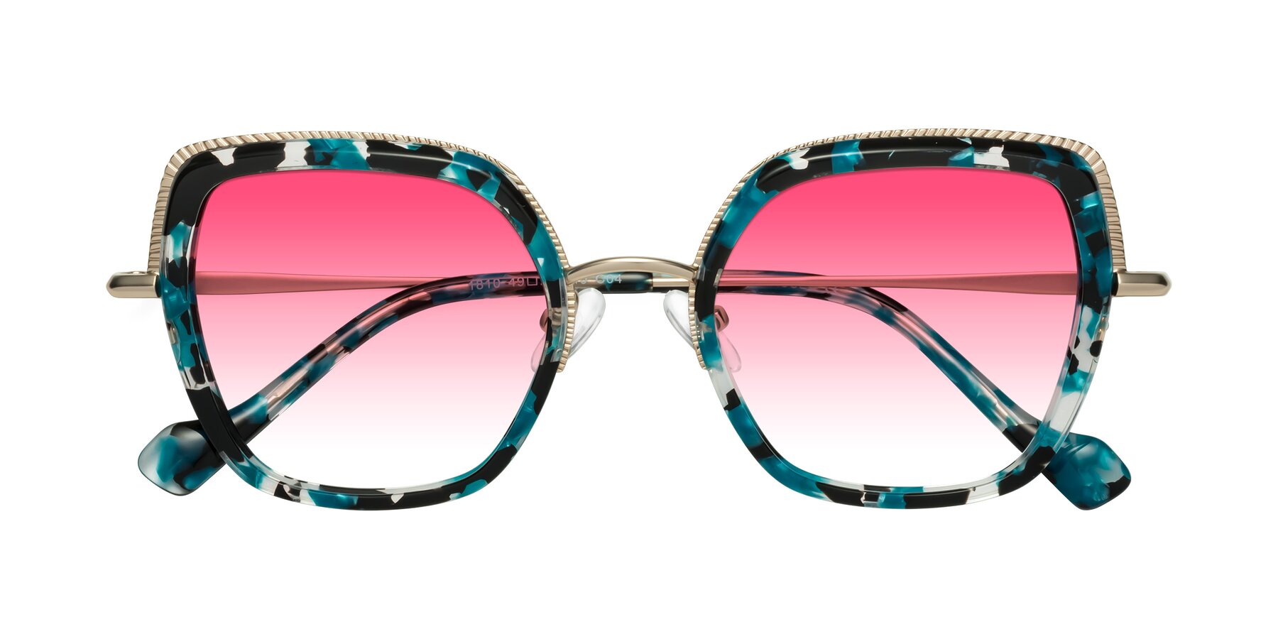 Folded Front of Yates in Blue Floral-Gold with Pink Gradient Lenses