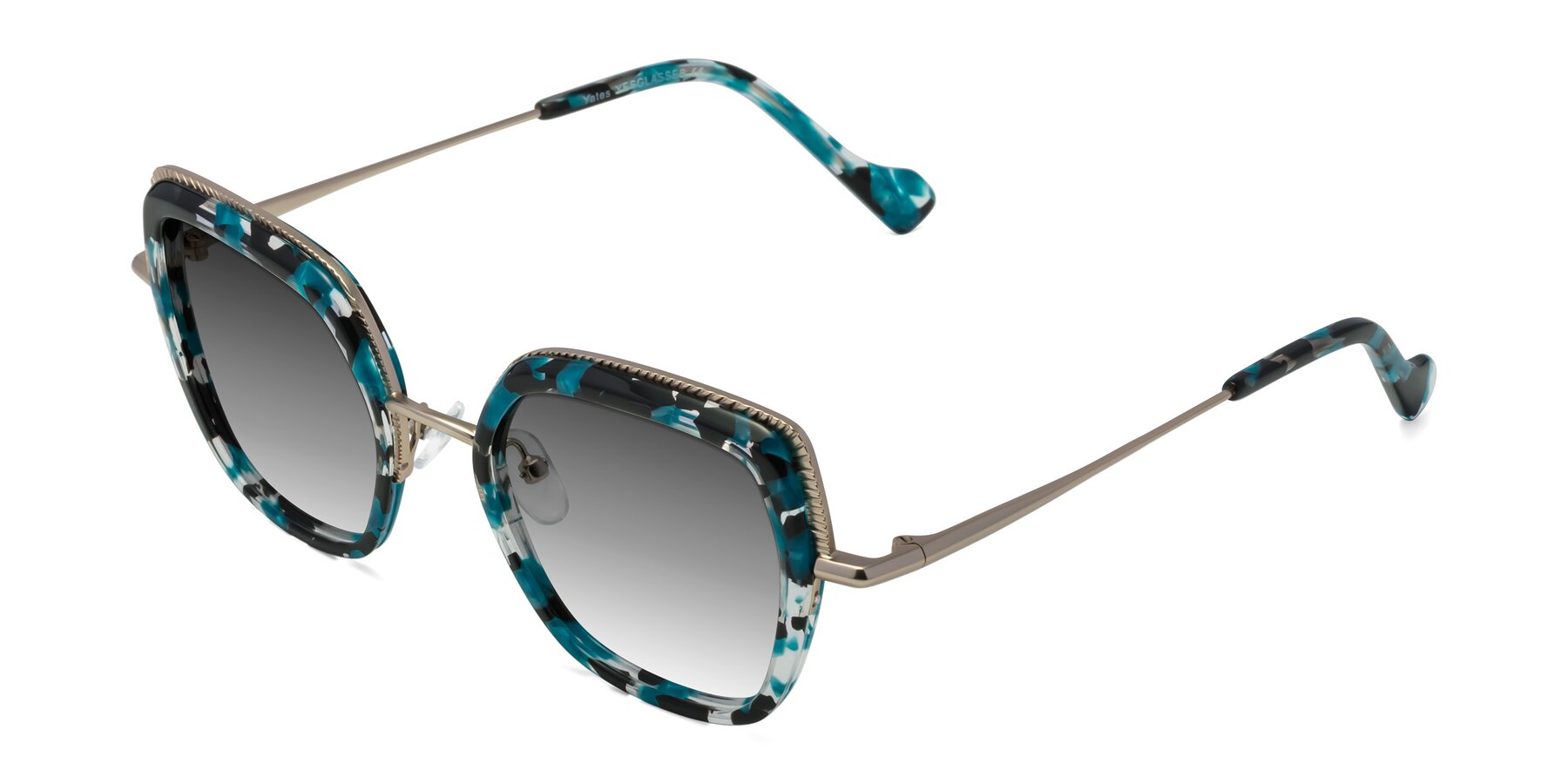 Angle of Yates in Blue Floral-Gold with Gray Gradient Lenses