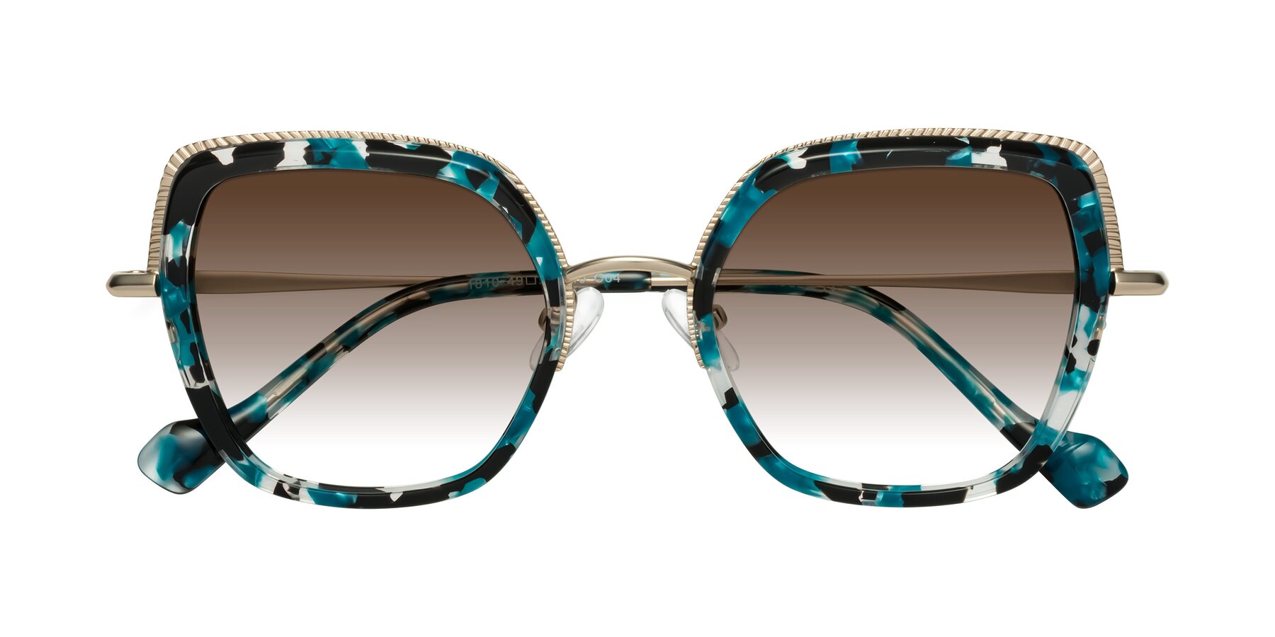 Folded Front of Yates in Blue Floral-Gold with Brown Gradient Lenses