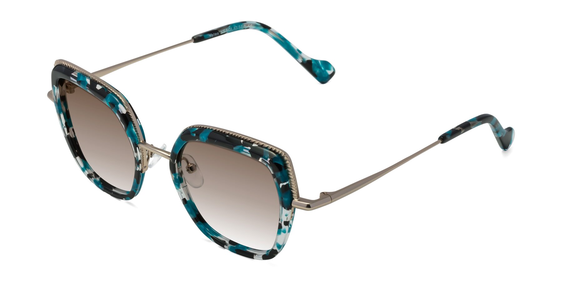 Angle of Yates in Blue Floral-Gold with Brown Gradient Lenses
