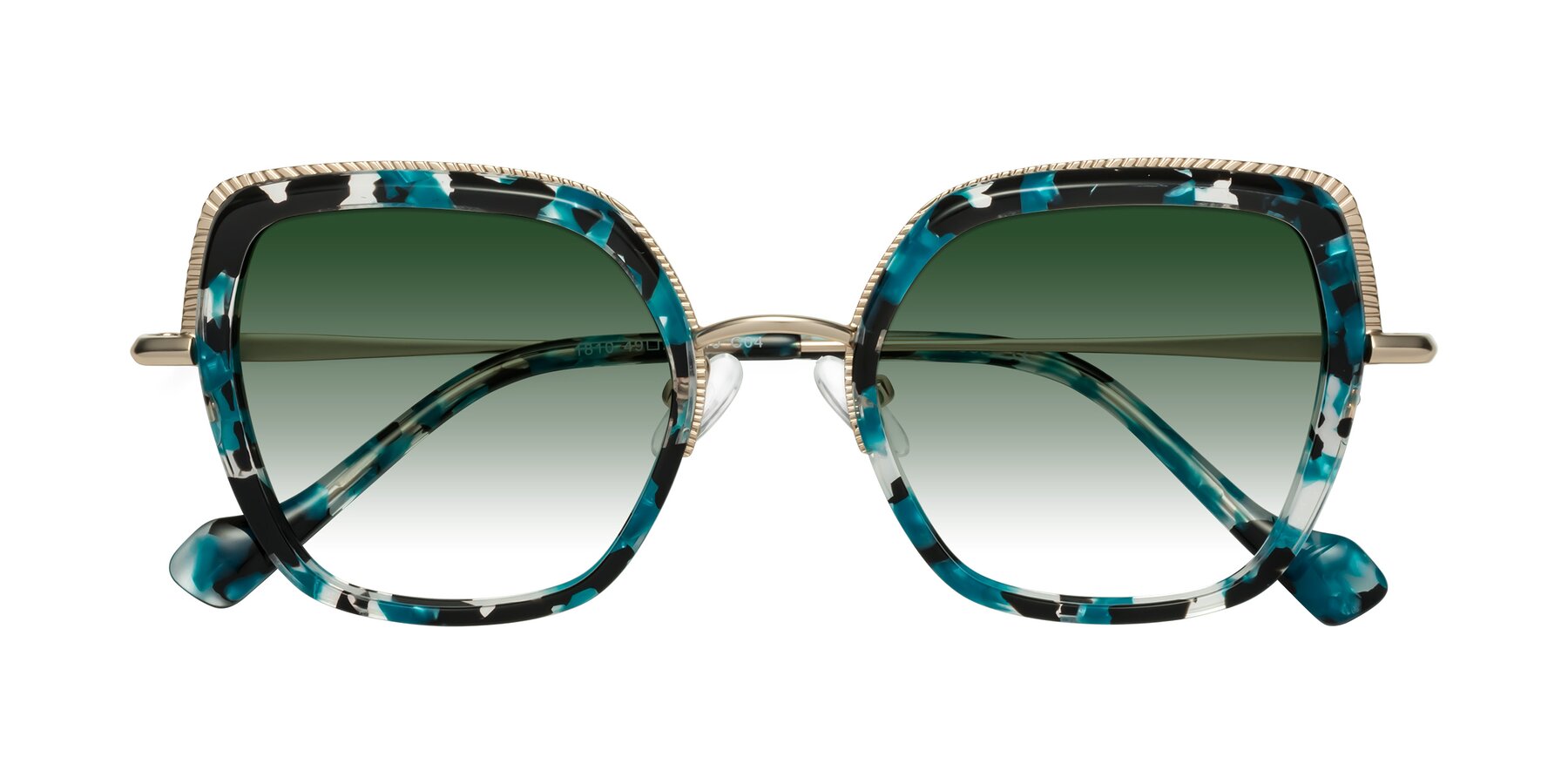 Folded Front of Yates in Blue Floral-Gold with Green Gradient Lenses