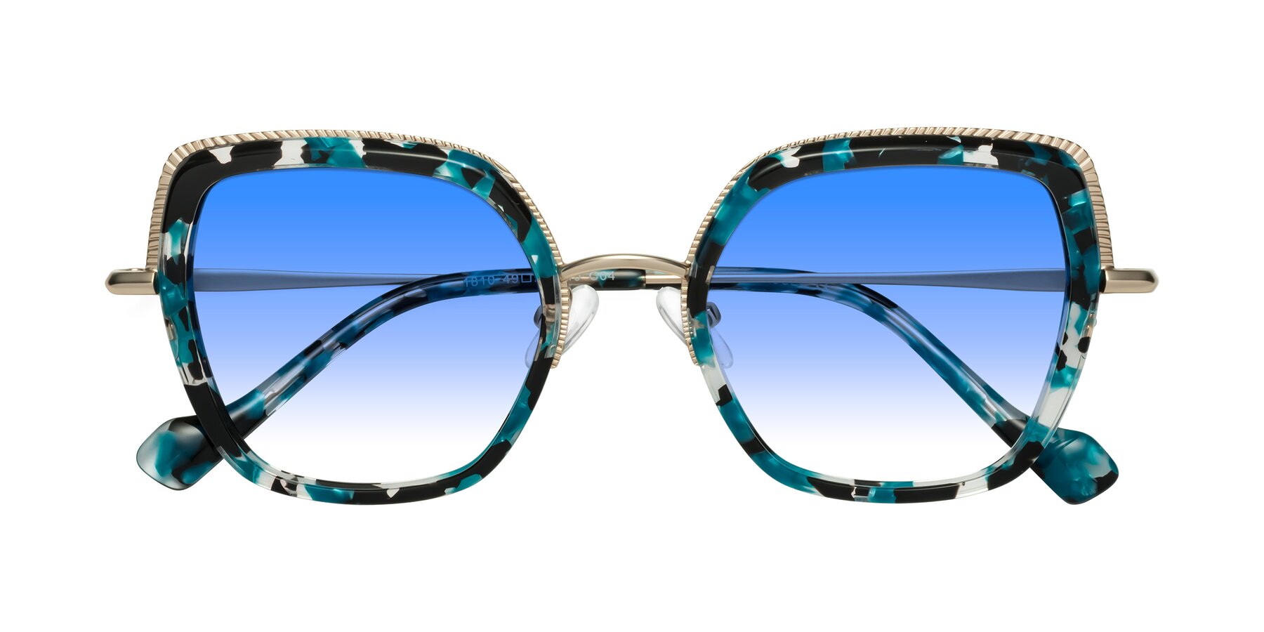 Folded Front of Yates in Blue Floral-Gold with Blue Gradient Lenses