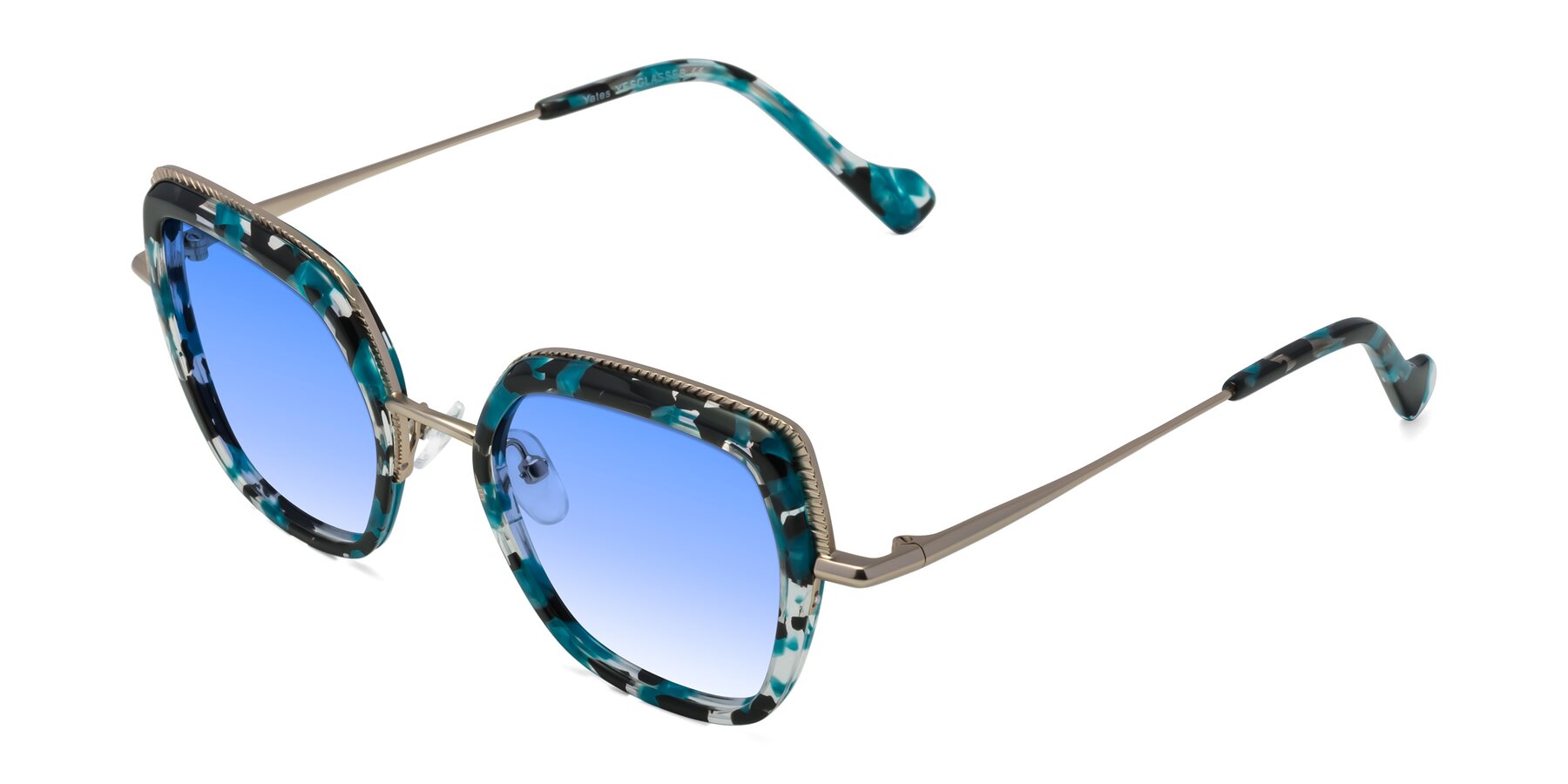 Angle of Yates in Blue Floral-Gold with Blue Gradient Lenses