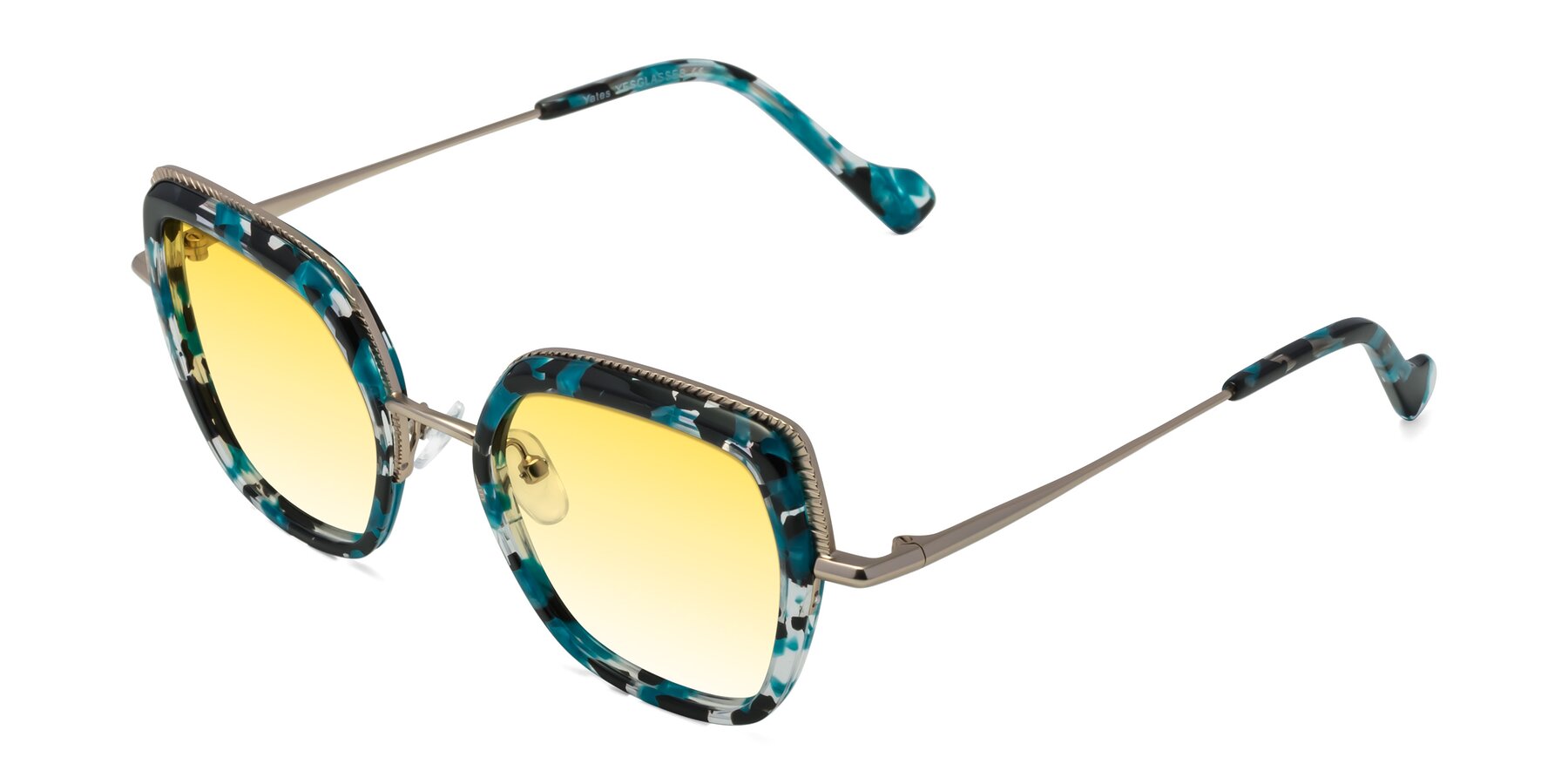 Angle of Yates in Blue Floral-Gold with Yellow Gradient Lenses