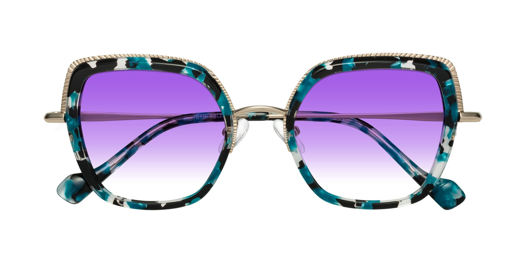 Folded Front of Yates in Blue Floral-Gold with Purple Gradient Lenses