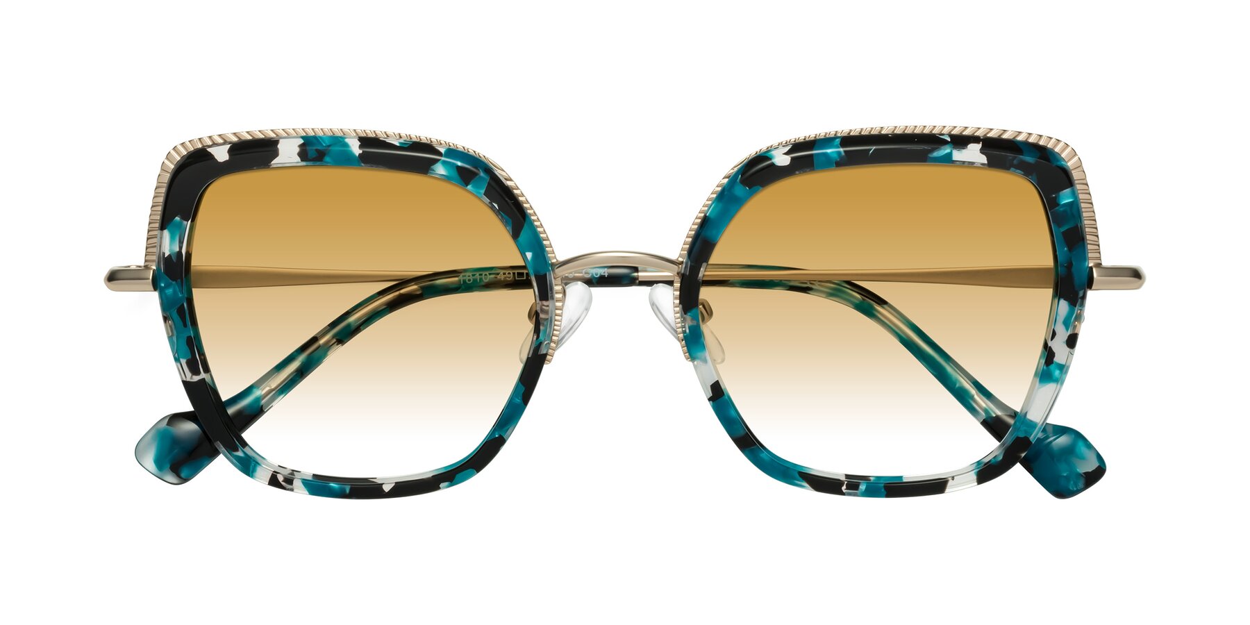 Folded Front of Yates in Blue Floral-Gold with Champagne Gradient Lenses