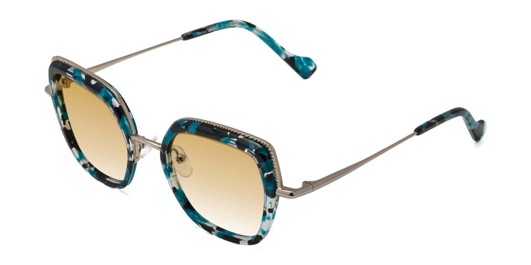 Angle of Yates in Blue Floral-Gold with Champagne Gradient Lenses