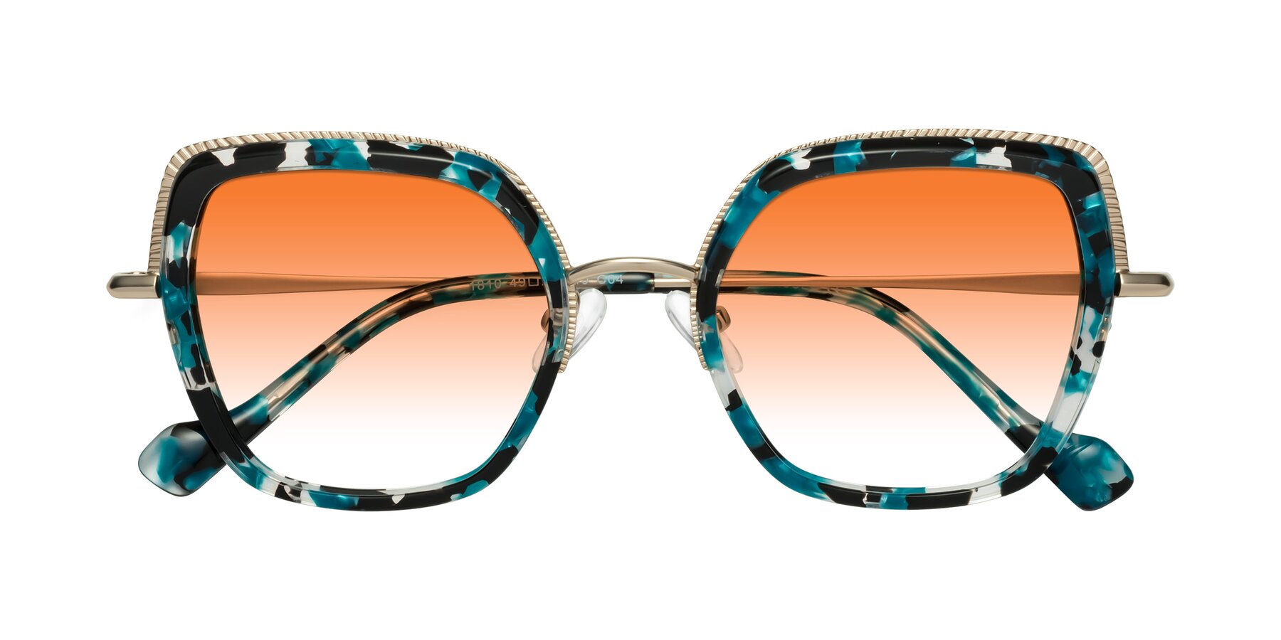 Folded Front of Yates in Blue Floral-Gold with Orange Gradient Lenses