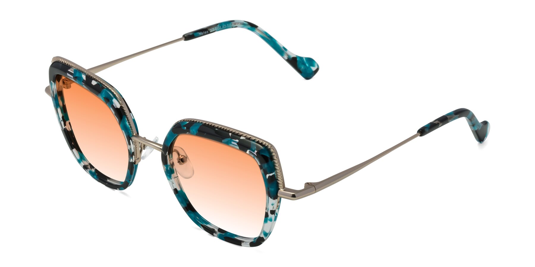Angle of Yates in Blue Floral-Gold with Orange Gradient Lenses