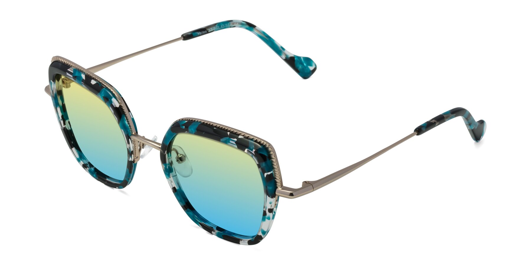 Angle of Yates in Blue Floral-Gold with Yellow / Blue Gradient Lenses