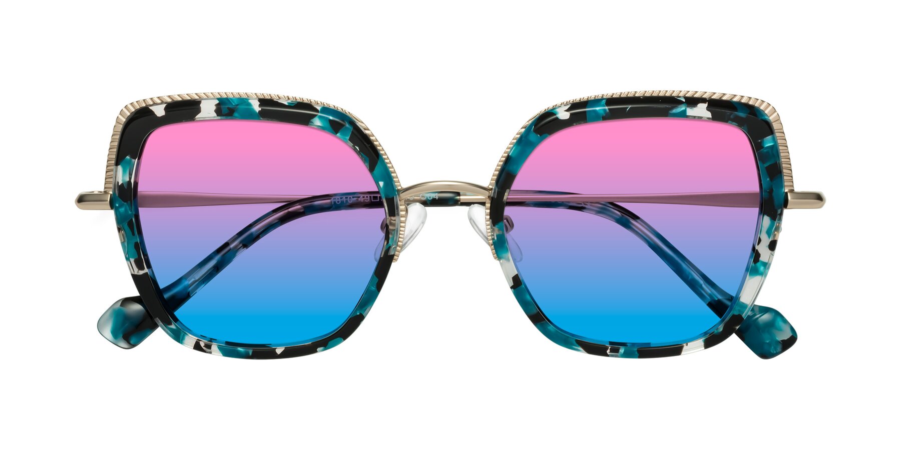 Folded Front of Yates in Blue Floral-Gold with Pink / Blue Gradient Lenses