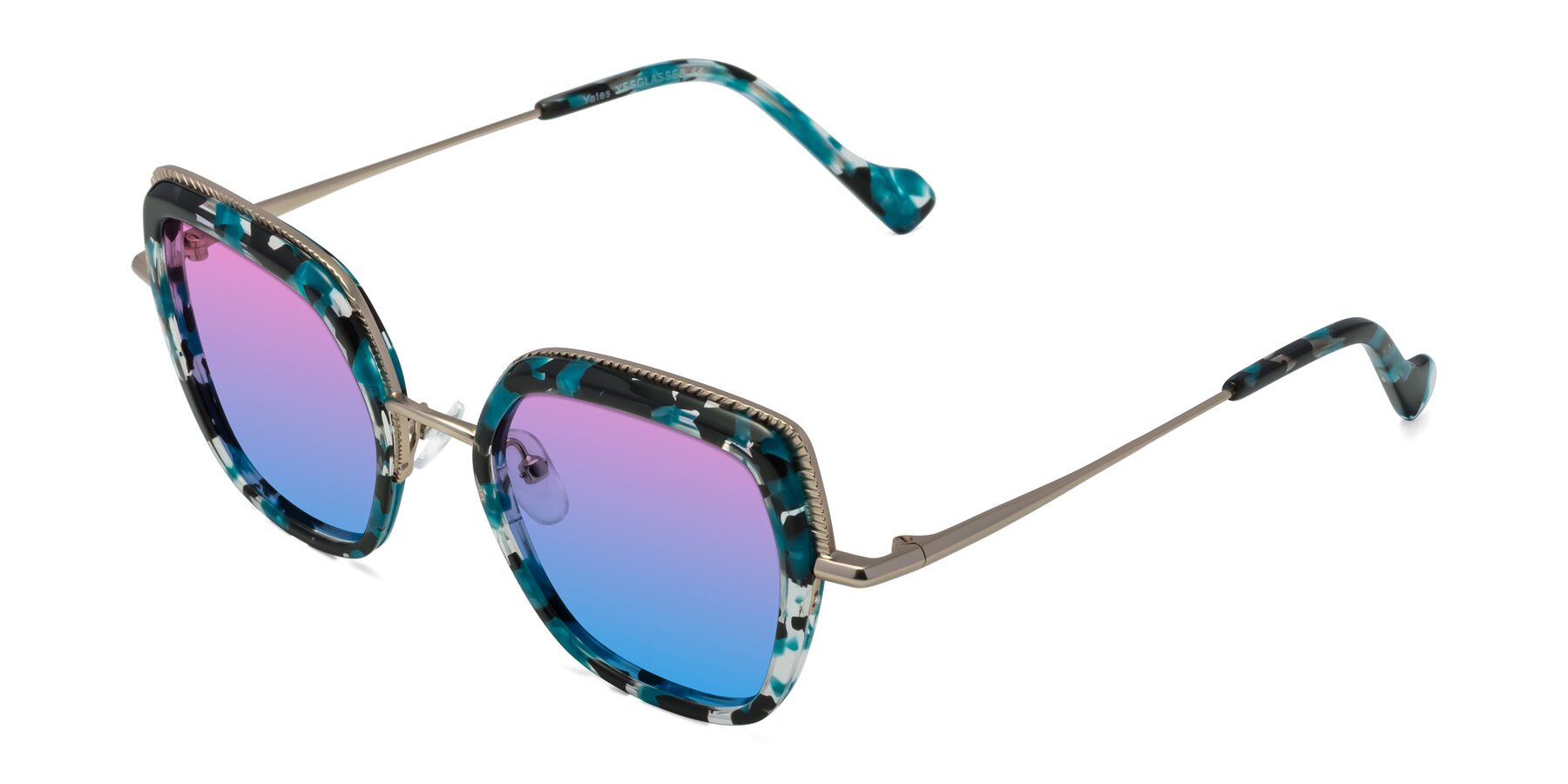 Angle of Yates in Blue Floral-Gold with Pink / Blue Gradient Lenses