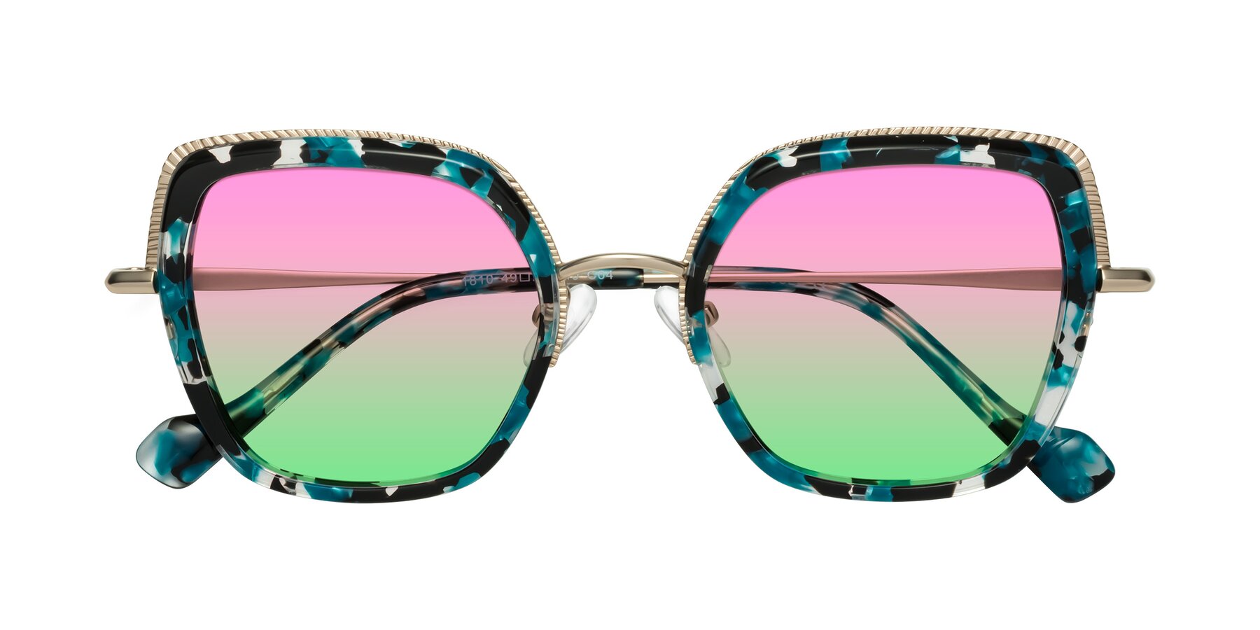 Folded Front of Yates in Blue Floral-Gold with Pink / Green Gradient Lenses