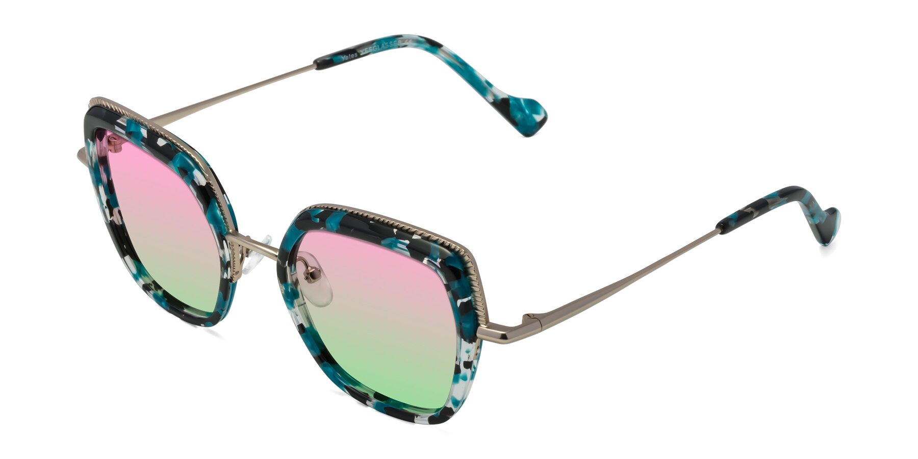 Angle of Yates in Blue Floral-Gold with Pink / Green Gradient Lenses