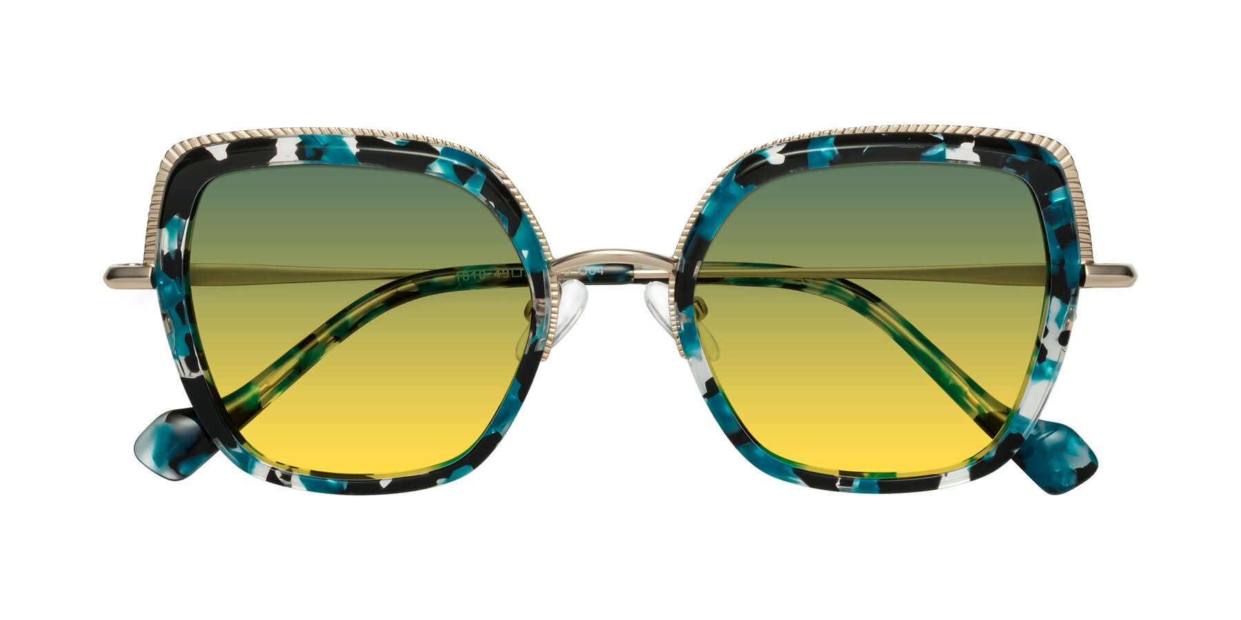 Folded Front of Yates in Blue Floral-Gold with Green / Yellow Gradient Lenses