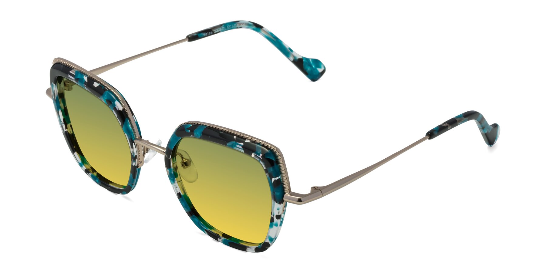 Angle of Yates in Blue Floral-Gold with Green / Yellow Gradient Lenses