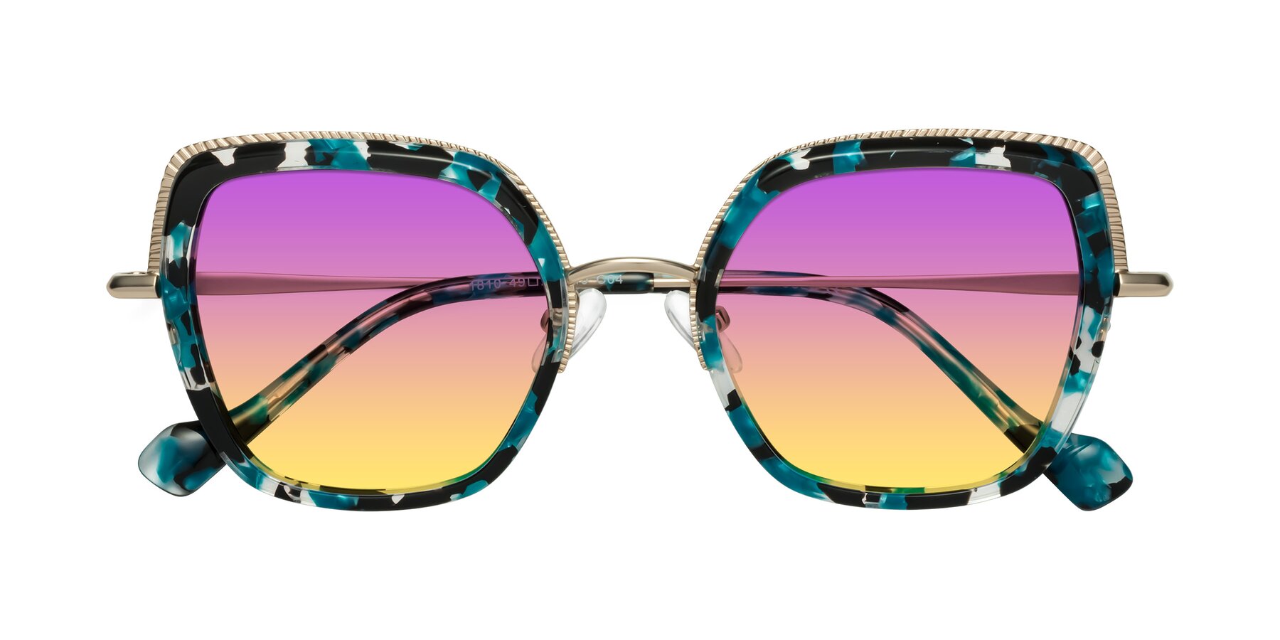 Folded Front of Yates in Blue Floral-Gold with Purple / Yellow Gradient Lenses